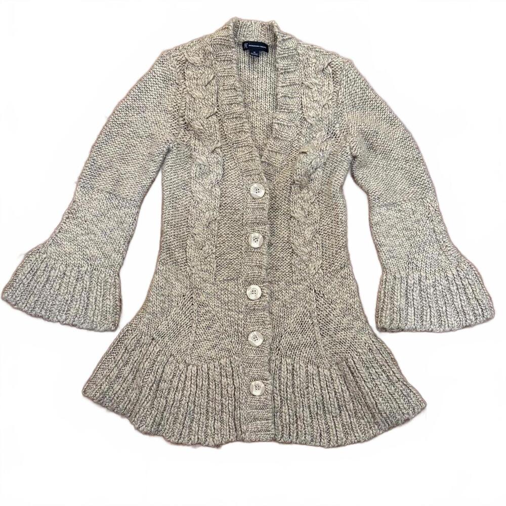 SOLD Tan knit long cardigan with flared hem and sleeves Sz. M